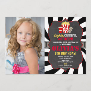 Invitation Vidéo de la fête de cinéma nuit anniversaire photo