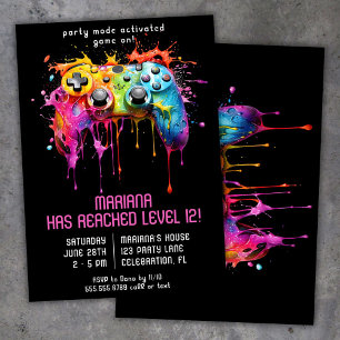 Invitation Vidéo Jeu Gamer Fille Anniversaire Fête