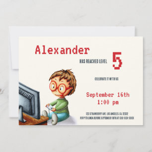 Invitation Vidéo niveau de jeu vers le haut garçon avec lunet