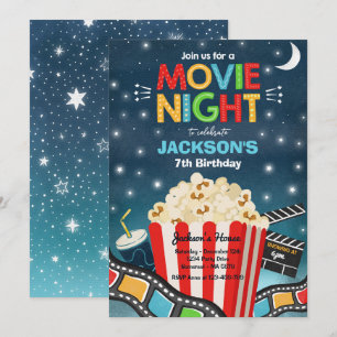 Invitation Vidéo Nuit Anniversaire Fête Film Sleepover Popcor
