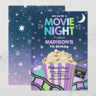 Invitation Vidéo Nuit Anniversaire Fête Film Sleepover Popcor