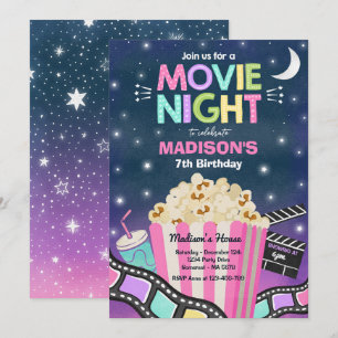 Invitation Vidéo Nuit Anniversaire Fête Film Sleepover Popcor