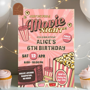 Invitation Vidéo Pink Retro Nuit d'anniversaire fille