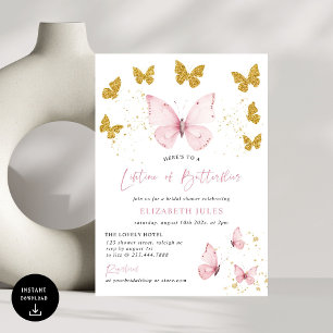 Invitation Vie des papillons Fête des mariées d'or rose