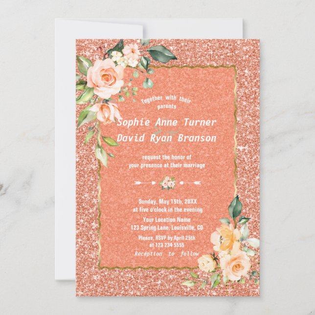 Invitation Vie moderne Fleurs de corail Parties scintillant d (Devant)