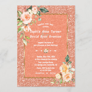 Invitation Vie moderne Fleurs de corail Parties scintillant d