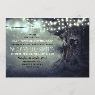 Invitation vieil arbre sculpté scintiller feux mariage rustiq