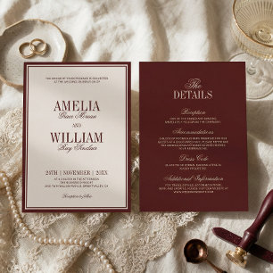 Invitation Vieille Fortune Élégant Intemporel Mariage Bourgog