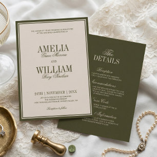 Invitation Vieille Fortune Élégante Intemporelle Mariage Vert