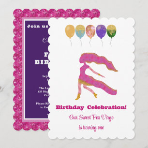 Invitation Vierge 1er Anniversaire Impressionniste Paillettes