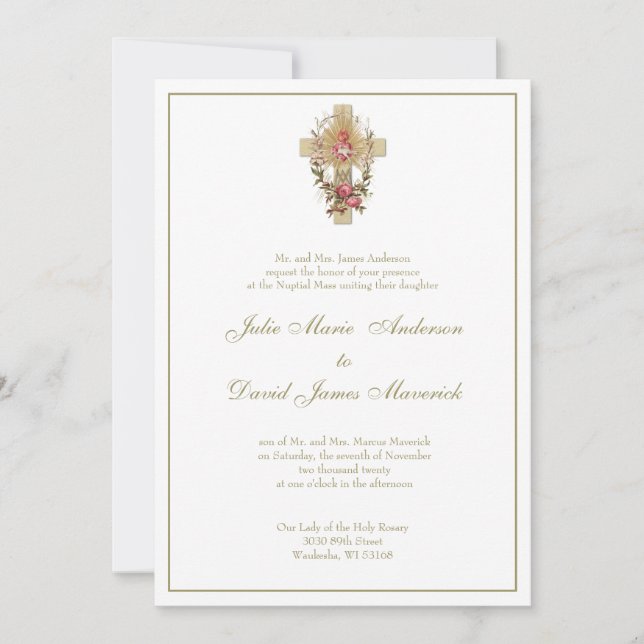 Invitation Vierge catholique Marie Croix Mariage floral (Devant)