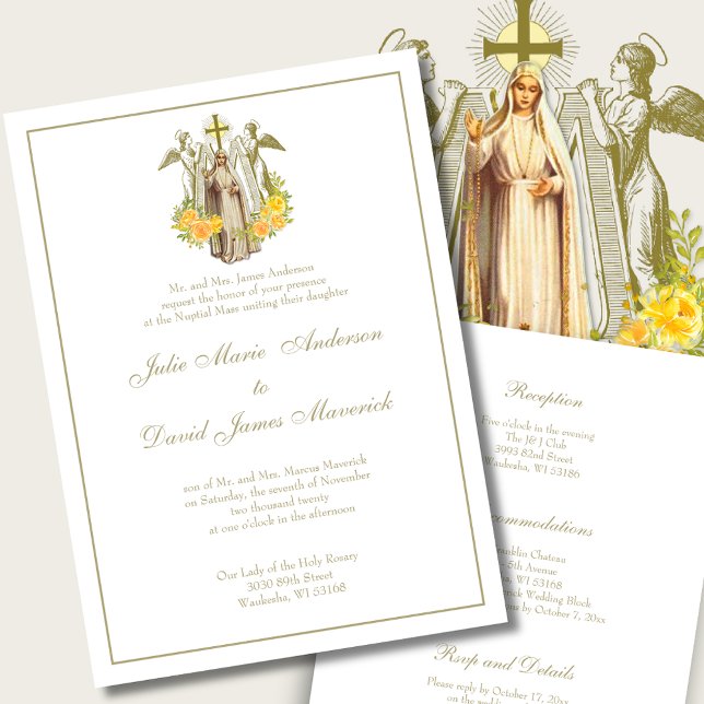 Invitation Vierge catholique Marie Jaune Mariage floral (Créateur téléchargé)