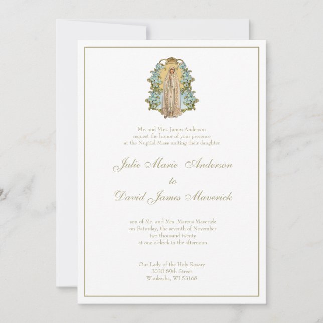 Invitation Vierge catholique Marie Mariage floral bleu (Devant)