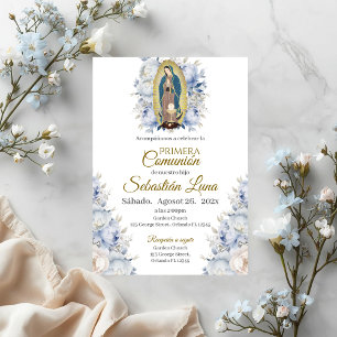 Invitation Vierge de Guadalupe Fleur Bleue Première Communion