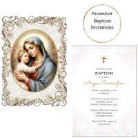 Vierge & Enfant Cadre Orné Doré Baptême Catholique