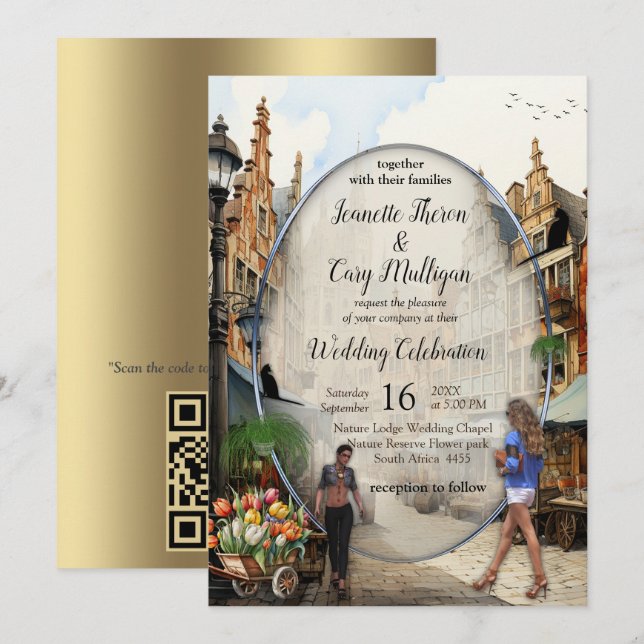 Invitation Vieux Amsterdam Market Anton Pieck style Art (Devant / Derrière)