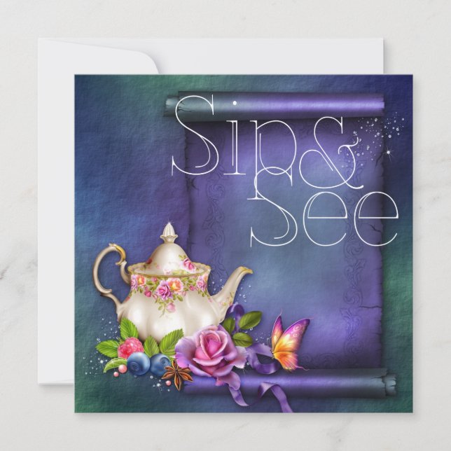Invitation Vieux anglais Rose Tea Time Sip and See Baby showe (Devant)