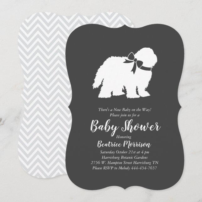 Invitation Vieux anglais Sheepdog Baby shower de chien Neutre (Devant / Derrière)