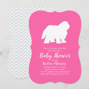 Invitation Vieux anglais Sheepdog Chien Baby shower fille ros