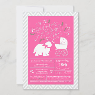 Invitation Vieux anglais Sheepdog Chien Baby shower fille ros