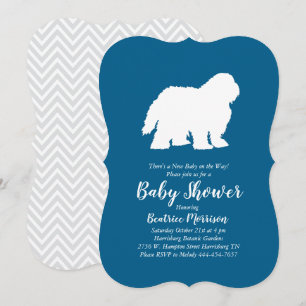 Invitation Vieux anglais Sheepdog Chien Baby shower Garçon Bl