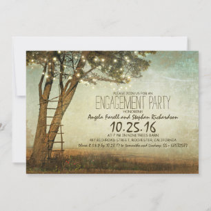 Invitation Vieux arbre rustique et feux à cordes fiançailles