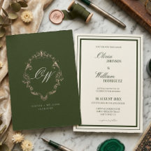 Vieux Argent Olive Vert Élégant Monogramme Mariage