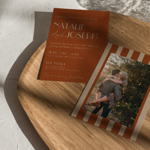 Invitation Vieux Argent Orange Brûlé Or Photo Mariage