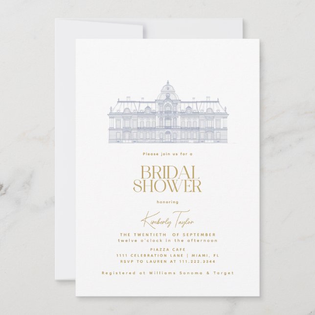 Invitation Vieux argent Villa européenne Fête des mariées (Devant)