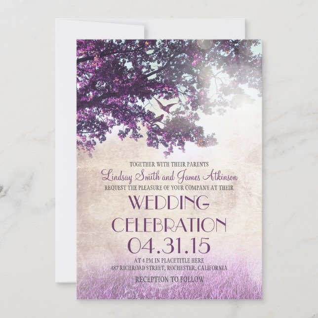 Invitation Vieux chêne violet & mariage d'inséparables invite (Devant)