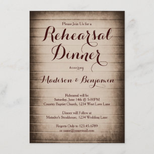 Invitation Vieux dîner de répétition en bois de grange rustiq
