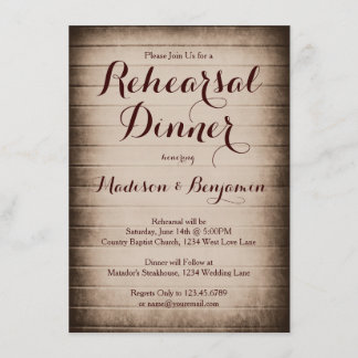 Invitation Vieux dîner de répétition en bois de grange rustiq