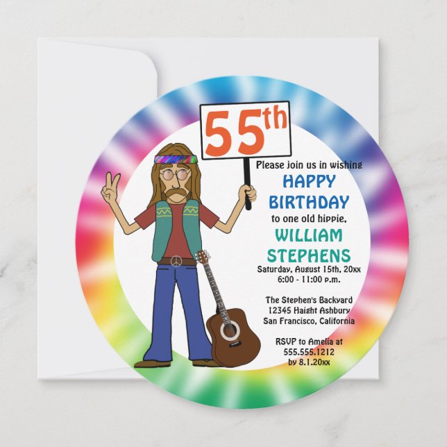 Invitation Vieux Hippie Hippy Tie Dye 55e fête d'anniversaire (Devant)