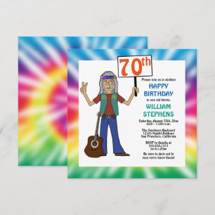 Invitation Vieux Hippie Hippy Tie Dye 70e anniversaire fête I