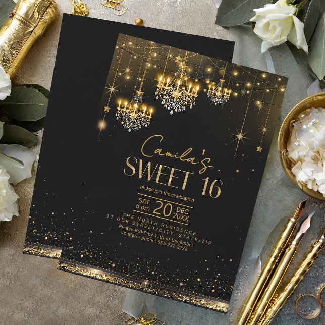 Invitation Vieux Hollywood Lustres Glam Sweet 16 ID1108 (Créateur téléchargé)