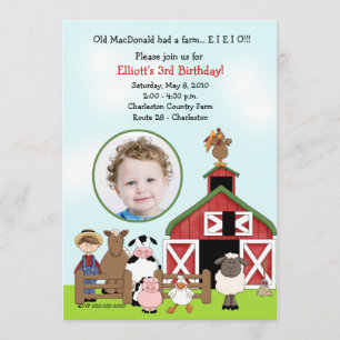 Invitation Vieux MacDonald EIEIO Farm Barnyard Photographie d