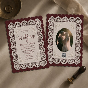 Invitation Vieux Nappe en Dentelle Bourgeoisie Mariage Photo