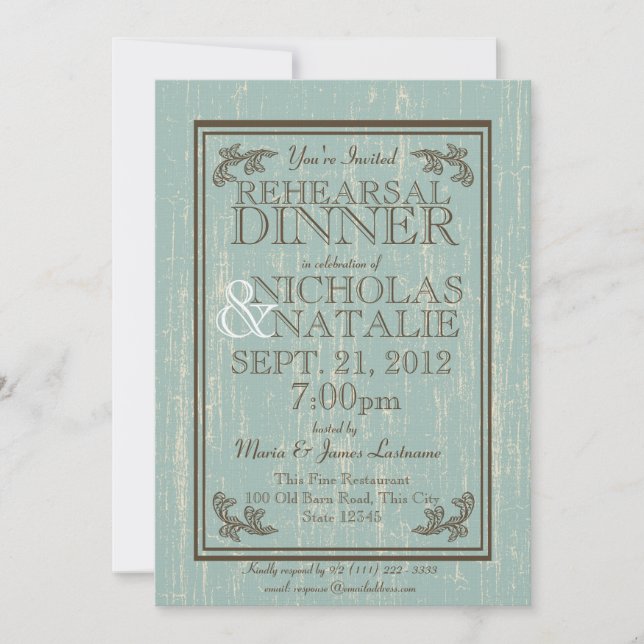 Invitation Vieux panneau en bois 5 x 7 Dîner de répétition (Devant)