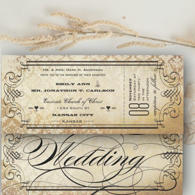 Invitation Vieux papier Billet Flourissant Mariage de typogra (Créateur téléchargé)