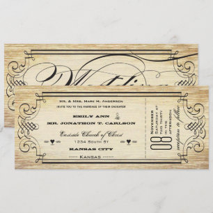 Invitation Vieux papier Billet Flourissant Mariage de typogra