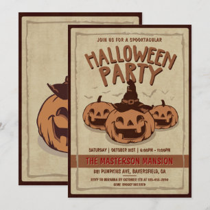 Invitation Vieux papier vintage et fête Citrouille d'Hallowee