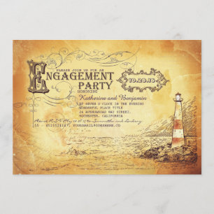 Invitation Vieux phare vintage fête d'engagement nautique