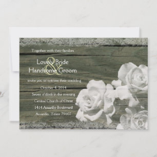 Invitation Vieux Roses fantômes blancs en bois