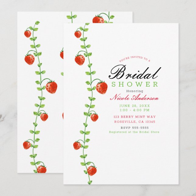 Invitation Vigne de fraise Fête des mariées de baies rouges (Devant / Derrière)