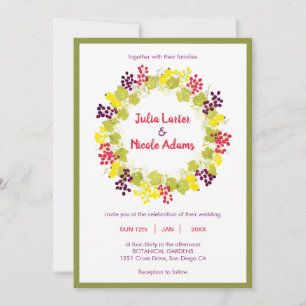 Invitation Vigne Fleurs Feuillage Mariage Sources du Vin Jaun