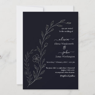 Invitation Vigne florale minimaliste moderne simple noir & bl
