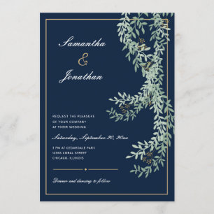 Invitation Vignes à feuilles vertes Sage   Mariage bleu marin