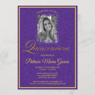 Invitation Vignes florales violettes royales avec photo