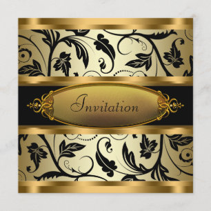 Invitation Vignes Tourbillon Noir Or Noir Fête Toutes Occasio