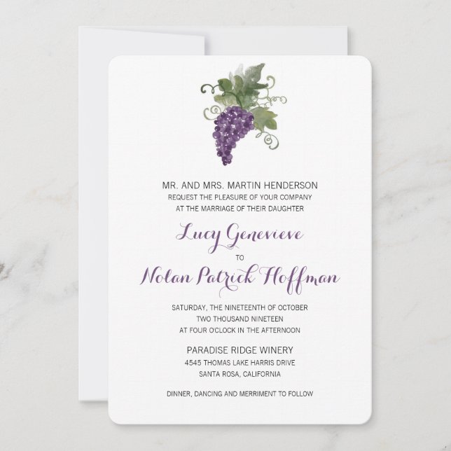 Invitation Vignoble aquarelle | MARIAGE (Devant)